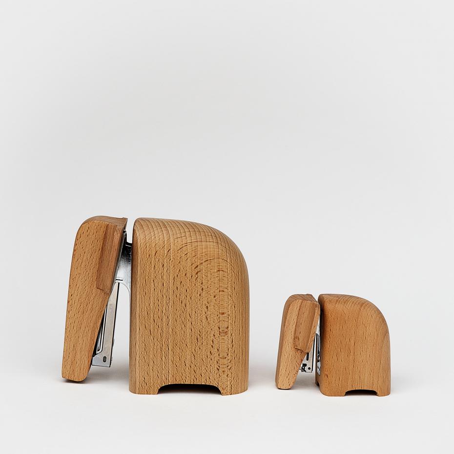 Large and Small Wooden Elephant Staplers